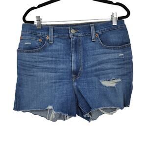 Levi’s Distressed Cut Off High Rise Medium Wash Jean Shorts Size 31